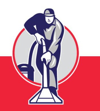PCR Services logo, depicting a cleaner using a vacuum